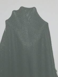 SHEIN Unity Robe pull mini décontractée en tricot pour femmes de grande taille, col rond, manches longues, cordon de serrage, couleur unie, élégante, pour l'automne - Gris pâle - Voir 4