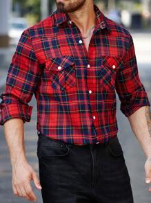 Manfinity Homme Camisa informal a cuadros con botones para hombre para usar al aire libre/diariamente en otoño