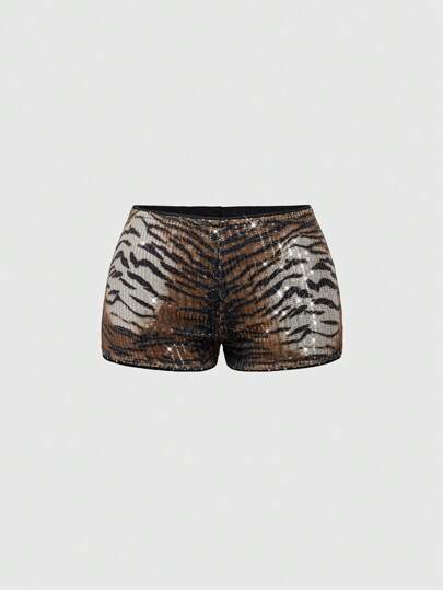 J-Fashion Vintage Low Waist Ultra-Short Leopard Print Sequin Women Shorts