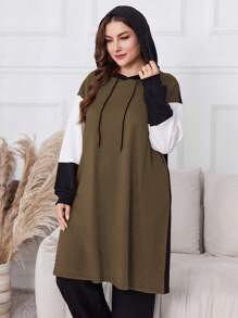 Mulvari Plus Size 2szt. Zestaw Bluza z kapturem i Spodnie z długim rękawem Patchwork 2 sztuki