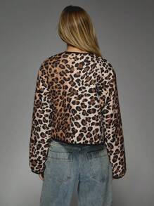 MISSGUIDED Quilted Leopard Print Bomber Jacket Puffy Sleeves Lightweight Fall Winter Fashion Zip Up Outerwear Streetwear Short Cropped Style
