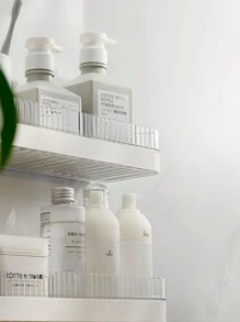 免钻粘性淋浴架收纳架 - 大容量 PS 浴室储物架，带排水孔 | 防锈壁挂式毛巾/洗衣架（现代节省空间的浴室装饰） - 白色 - 查看 2