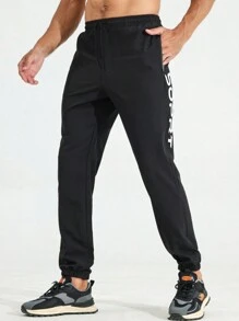 Gym Rark Boyfriend Style Men's Casual Front Tie Pocket Letter Print Minimalist Sports Pants Sweat Pants - Black - View 5