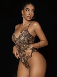 1 bộ đồ bơi một mảnh họa tiết da báo gợi cảm dây chéo sau lưng dành cho nữ - Nhiều màu - Xem 3