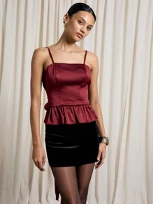 AiiRZ Blusa de satén con detalle de lazo en la espalda, elegante para ocasiones especiales como fiestas, eventos formales y vacaciones. Diseño sin mangas de top con peplum.