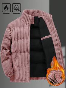 Manfinity Homme 超大号男士拉链灯芯绒加厚外套 - 粉色 - 查看 3