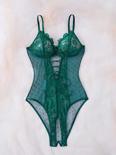 Seduluxe 1pc Verleidelijke Kanten Mesh Contrast Bodysuit Lingerie Going Out view 4