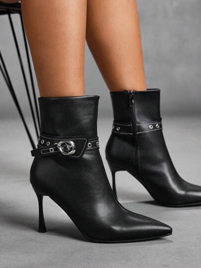 CUCCOO SZL Botas de tacón alto y botas hasta el tobillo de punta afilada de estilo elegante para mujeres