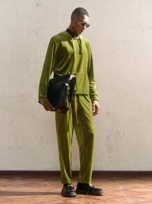 AKNOTIC Party 2pcs/Set Men Loose Knit Dropped Shoulder Hooded Sweatshirt & Pants Set, For Fall Winter