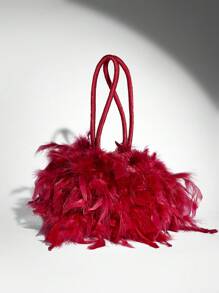 SHEIN BAE Women Luxury Feather Decorated Party Clutch, Black Handbag For Evening/Club Events Valentines