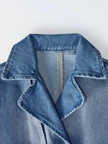 SHEIN Tween Girls Fashion Washed Blue Turndown Collar Casual Versatile Denim Jacket - Medium Wash - View 3