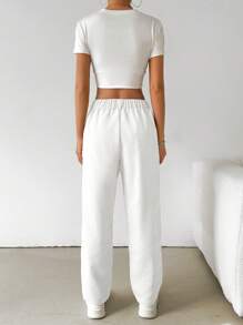 SHEIN EZwear Women Casual Versatile Solid Color Corduroy Pencil Pants