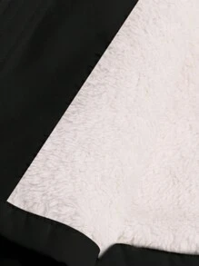 SHEIN EZwear 大码女式休闲收腰拼色蓬松连帽派克大衣，秋冬款 - 黑與白 - 查看 8