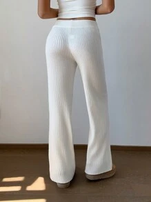 Aloruh Herfst/Winter Nieuwe Geribbelde Minimalistische Laag Getailleerde Knoop Decor Rechte Pijp Gebreide Broek