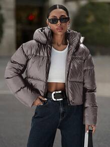 EURMUSE Women Hooded Warm Wind Resistant Padded Coat - Grey - View 1