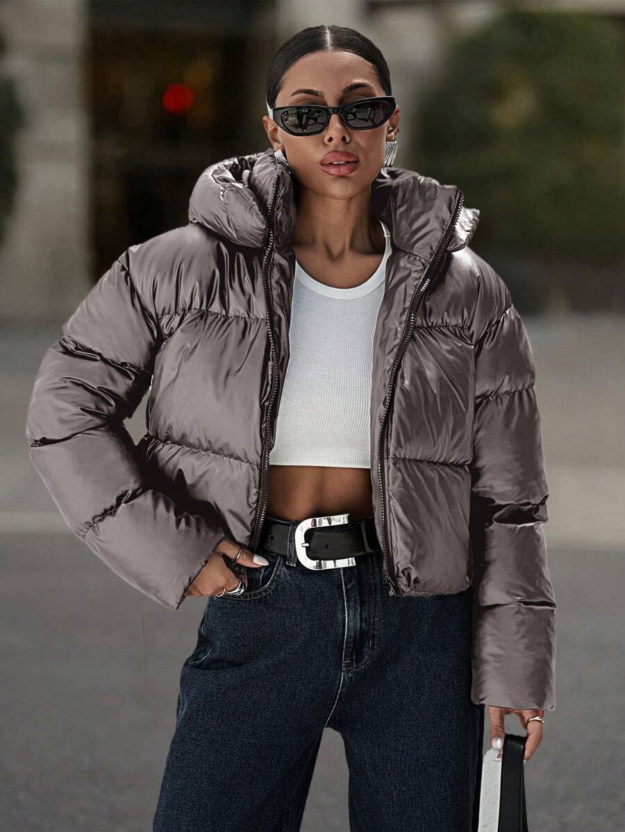 EURMUSE Women Hooded Warm Wind Resistant Padded Coat - Grey - View 1