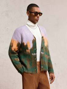 AKNOTIC Party Men's Loose Knit Drop Shoulder Open Front Cardigan Sweater, Suitable For Everyday Wear, For Fall Winter - Multicolor - View 2