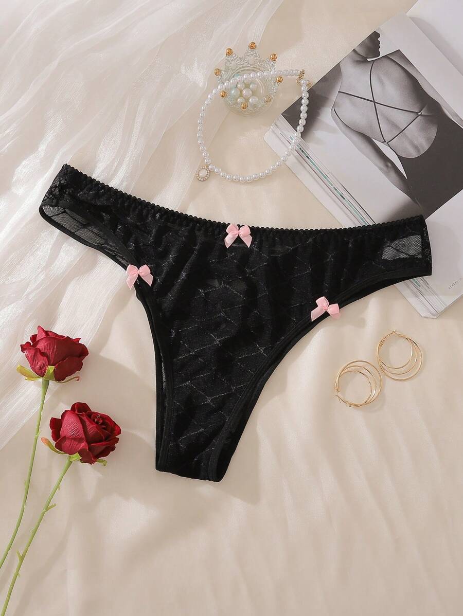 SHEIN سروال نسائي كبير الحجم قماشي شفاف أنيق مزين بعقدة - الأسود - مشاهدة 1