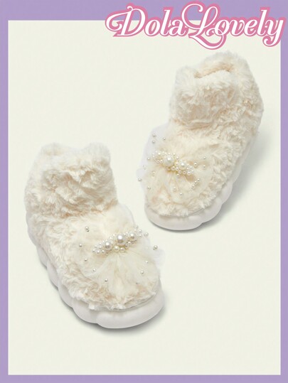 Dola Lovely أحذية منزلية مبطنة ذو نمط جميل للكركدية، مبطنة بفرو ذات أصابع مغلقة ، سميكة الأرضية ، دافئة للنساء ، جديدة لموسم الخريف/الشتاء وأعياد السنة الجديدة