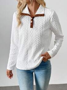 SHEIN LUNE Casual Solid Color Hooded Pullover Sweatshirt, European American Style, Thickened, Contrast Color Collar, Long Sleeve, Warm For Women