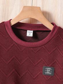 SHEIN Tween Boy Geometric Print Letter Casual Sweatshirt - Burgundy - View 4