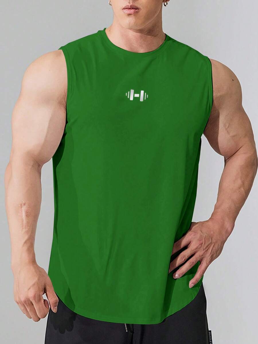 Manfinity Sport Corelite 男式圆领无袖图案印花休闲运动背心 - 薄荷綠 - 查看 1