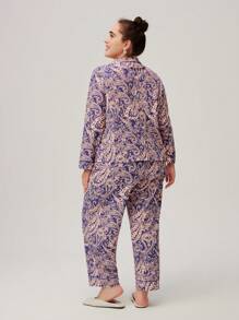 LUVLETTE Plus Women Plus Paisley Print Cotton Long Pajama Set Lounge Set For Women Lingerie Fall Pajamas Clothes,Spring And Summer - Blue and White - View 4