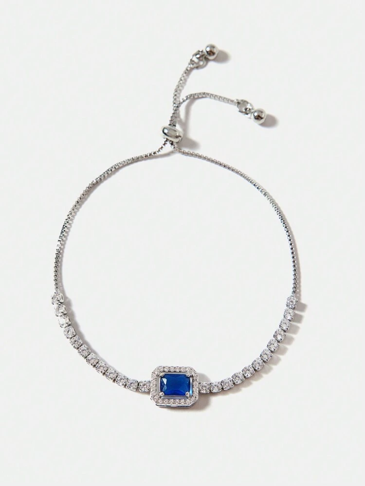 SILVER PLATED MINIMALIST BLUE ZIRCONIA DRAWSTRING BRACELET