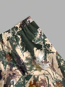 SHEIN SXY Plus Size Casual Plant Camouflage Straight Pants For Women Spring And Autumn Bottoms