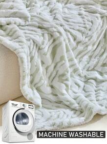 1 件绿色离子斑马图案保暖仿羊毛毯，舒适厚实简约现代毛绒毯，适合秋冬季床、沙发 - 綠色 - 查看 5