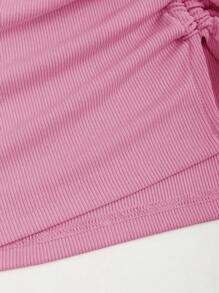 Sweetra Y2K 女款纯色抽绳系带腰部不对称下摆半身裙 - 粉色 - 查看 5