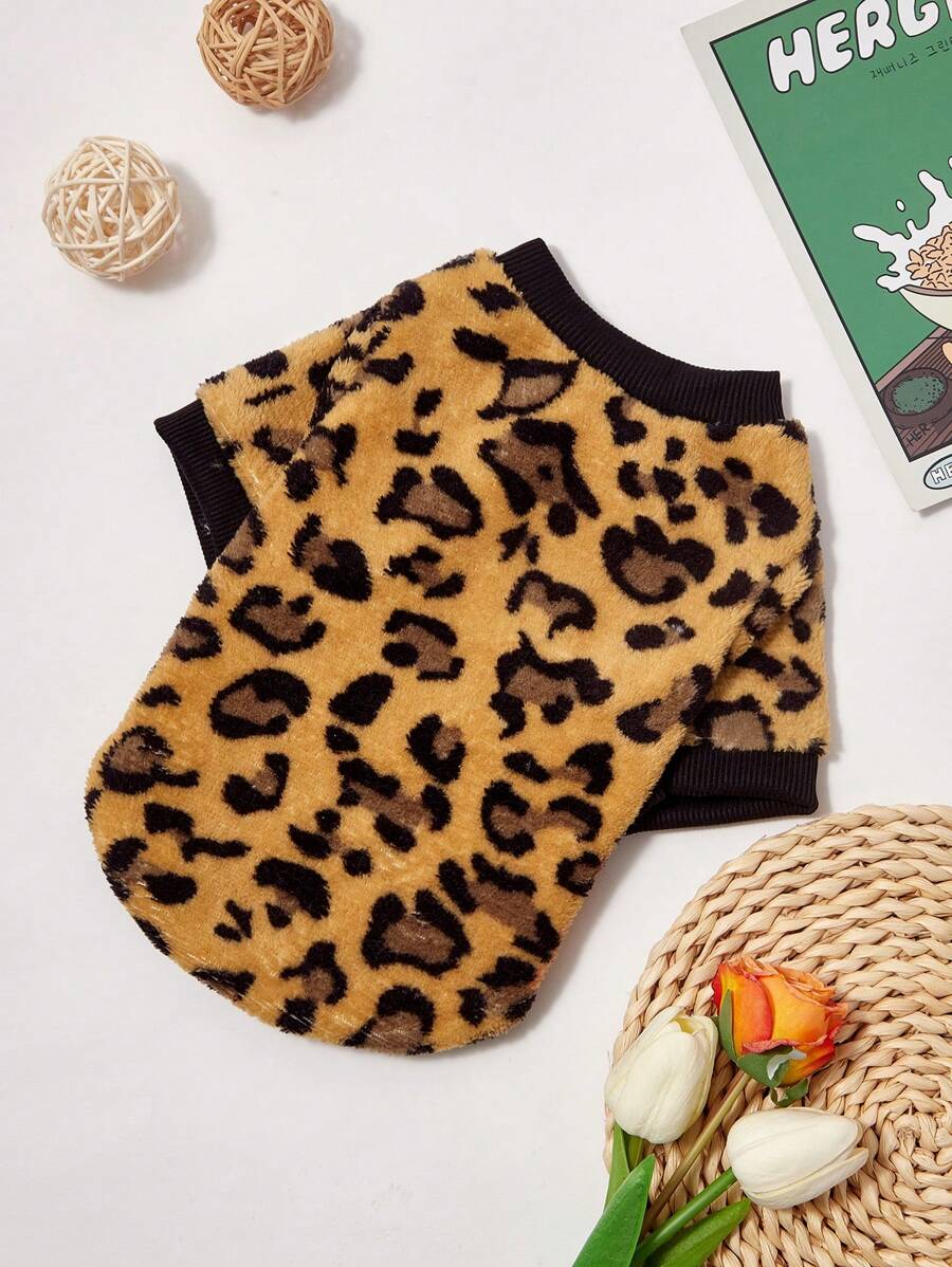 PETSIN 1 buah Sweatshirt Leher Bulat Hangat Motif Leopard Berbahan Plush untuk Kucing & Anjing, Tanpa Tudung, Cocok untuk Musim Gugur/Musim Dingin - MultiWarna - View 1