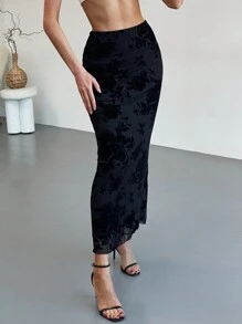 Aloruh Falda entallada con estampado floral minimalista para mujer, uso casual diario