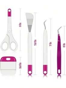 6PCS Rose Red Vinyl Weeding Tool Kit - Precision Craft Tweezers & Scraper Set For, DIY Lettering Film, Iron-On Projects (Essential Machine Accessory Gift) - Hot Pink - View 5