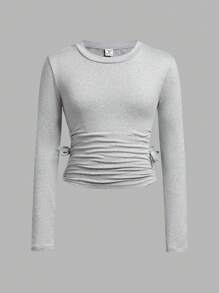 SHEIN Girlism 4 件套 Tween 女童休闲运动褶皱立领紧身长袖 T 恤