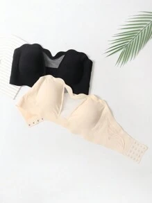 SHEIN 2pcs/Set Teen Girl Minimalist Fashionable Skin Color & Black Bra Set