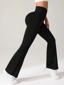 Easithlete 可调节拉链下摆运动喇叭裤 - 黑色 - 查看 6