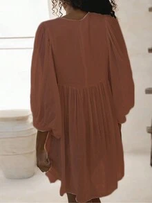 Vestido midi de manga farol de unicolor casual de vacaciones para mujer