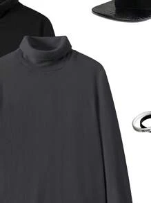 SHEIN 2 pièces/set Hauts à manches longues en polaire col roulé décontractés et polyvalents pour garçons adolescents, assortiment blanc et noir