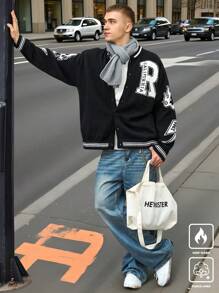 NEOSTRIT 男士前扣长袖简约图案休闲开衫，外出落肩休闲拼色开衫，送给老公、男朋友的礼物 - 彩色 - 查看 5