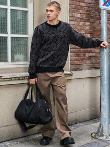 Manfinity Hypemode Men's All-Over Print Crew Neck Casual Long Sleeve Pullover Sweater, For Going Out, Couple Matching - Dark Grey - View 6