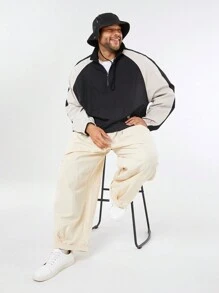 Manfinity NXTstreet Pantaloni casual beige intrecciati, larghi e morbidi, per uomo taglia comoda, pantaloni ampi semplici per l'autunno, ideali come regalo per il marito o il fidanzato