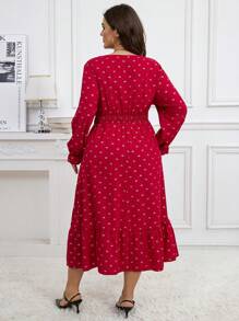 SHEIN Clasi 大码女式编织蝴蝶金箔印花连衣裙，秋季 - 紅色 - 查看 2