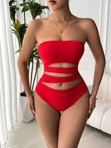 Chiquease Body asimétrico con hueco sexy para mujeres para ropa de Año Nuevo - Rojo - Ver 4