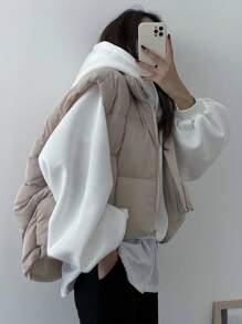 DAZY 女士纯色连帽宽松短款卫衣，秋季服装连帽衫 - 白色 - 查看 4