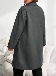EMERY ROSE Plus Size Women Solid Color Lapel Long Sleeve Double-Breasted Casual Overcoat, Autumn/Winter - Grey - View 2