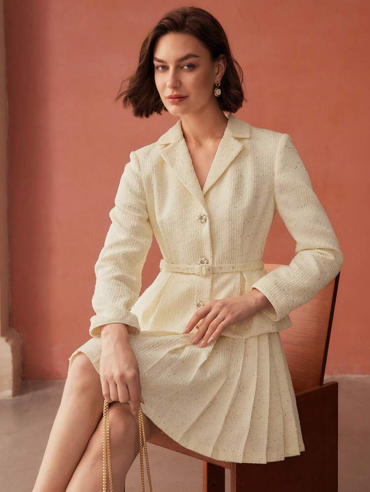 TWEED PLEATED DRESS