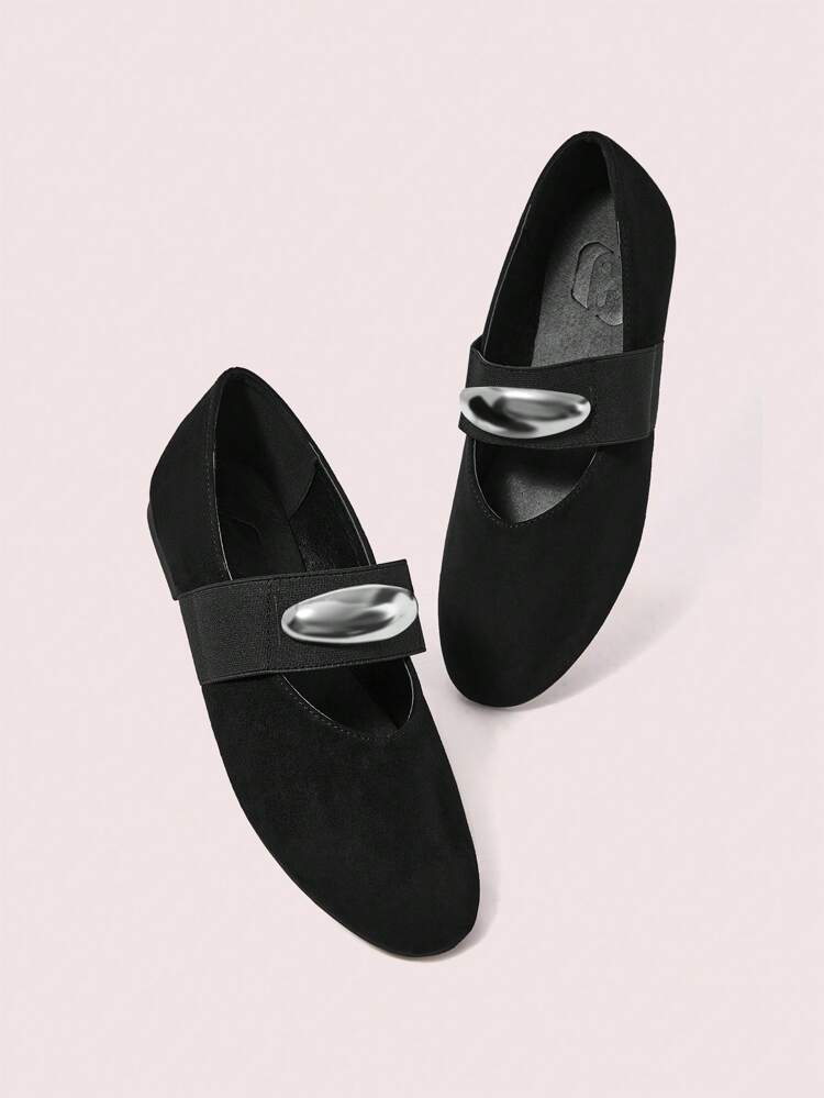 CUCCOO DOLLMOD Women's Black Faux Suede Mary Jane Flats With Silver Crescent Buckle Accent, Lightweight & Comfortable, Versatile For Spring & Summer Spring Shoes Spring Break Easter