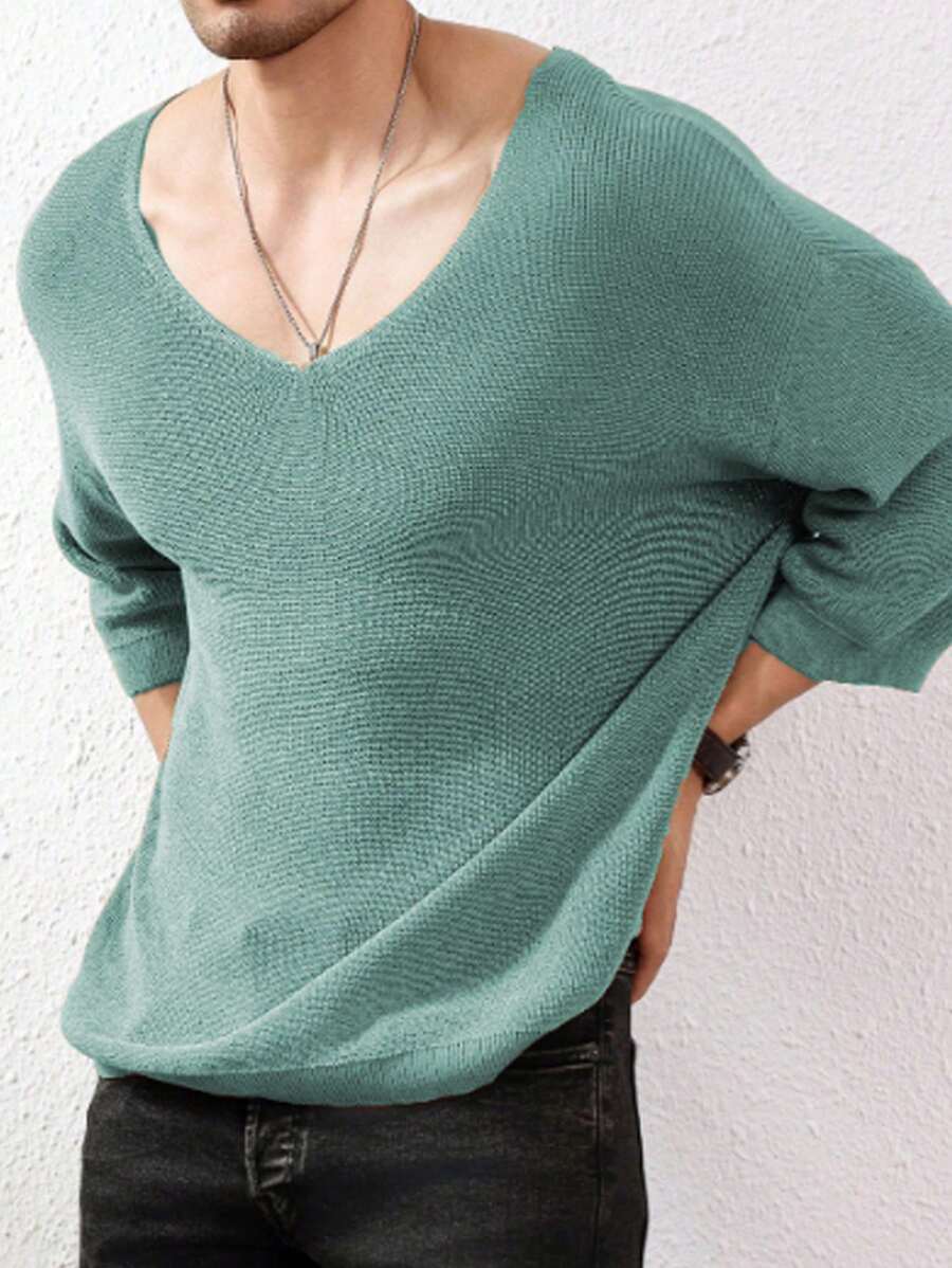 Manfinity Homme 男士休闲纯色针织毛衣浅色男士浅绿色上衣 - 綠色 - 查看 1