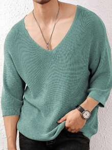 Manfinity Homme 男士休闲纯色针织毛衣浅色男士浅绿色上衣 - 綠色 - 查看 3